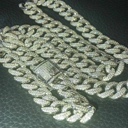 MOISSANITE Flat Miami Cuban Link Chain Necklace Iced Out - 925 Silver - 12mm - 16-30"