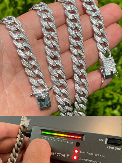 MOISSANITE Flat Miami Cuban Link Chain Necklace Iced Out - 925 Silver - 12mm - 16-30"