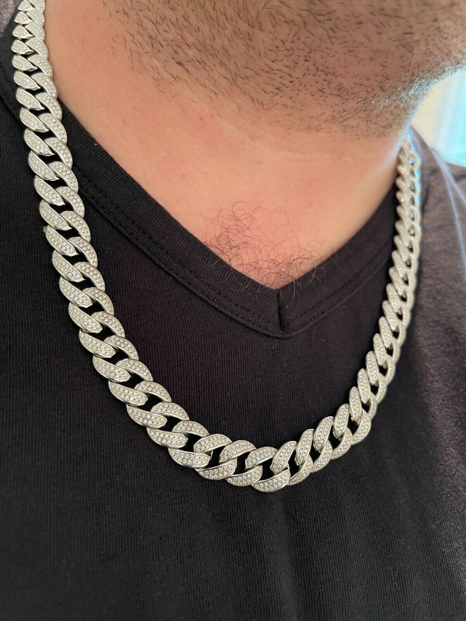 MOISSANITE Flat Miami Cuban Link Chain Necklace Iced Out - 925 Silver - 12mm - 16-30"