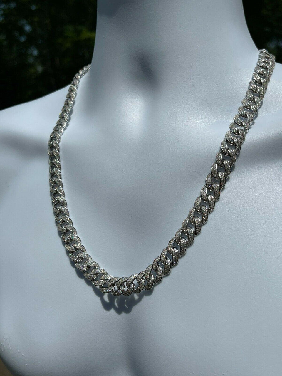 MOISSANITE Flat Miami Cuban Link Chain Necklace Iced Out - 925 Silver - 12mm - 16-30"