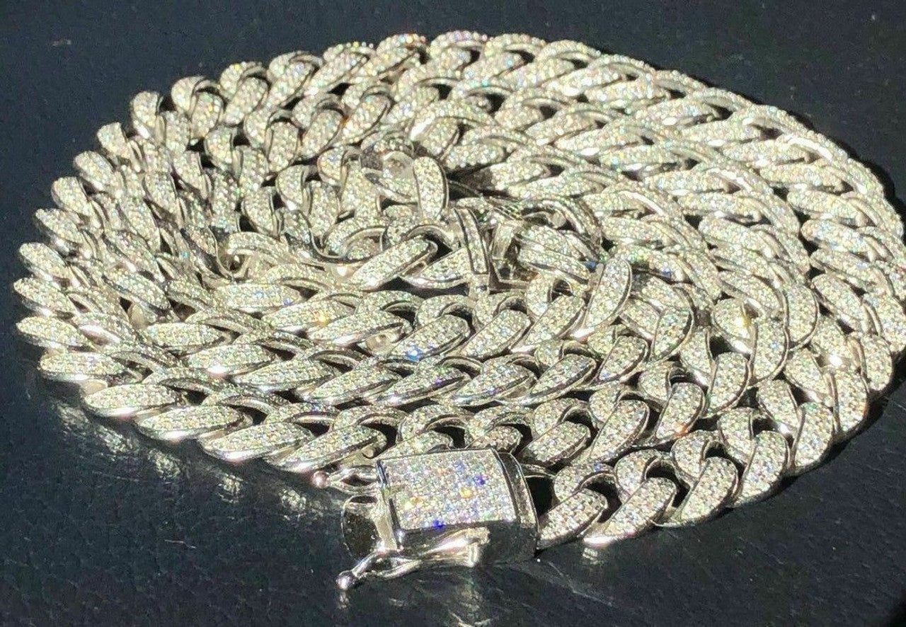 MOISSANITE Flat Miami Cuban Link Chain Necklace Iced Out - 925 Silver - 12mm - 16-30"