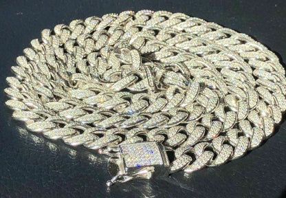 MOISSANITE Flat Miami Cuban Link Chain Necklace Iced Out - 925 Silver - 12mm - 16-30"