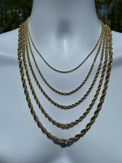 Rope Chain Necklace - 14k Yellow Gold Plated Stainless Steel - 18"-30" - 2mm-6mm