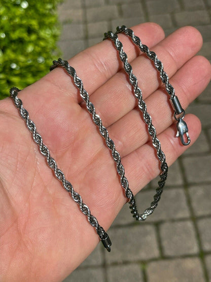 Rope Chain Necklace - White Gold Plated Stainless Steel - 18"-30" - 2mm-6mm