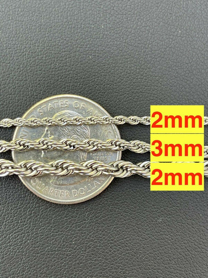 Rope Chain Necklace - White Gold Plated Stainless Steel - 18"-30" - 2mm-6mm