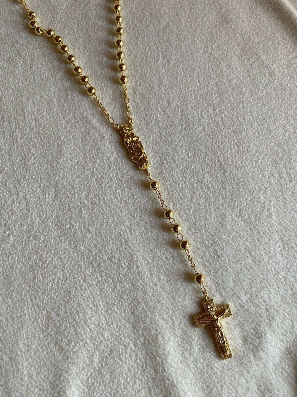 Our Divine Mother Of Jesus Rosary Beads Necklace Iced Out CZ Stones - 14k Gold Vermeil 925 Silver - 6mm - 30"