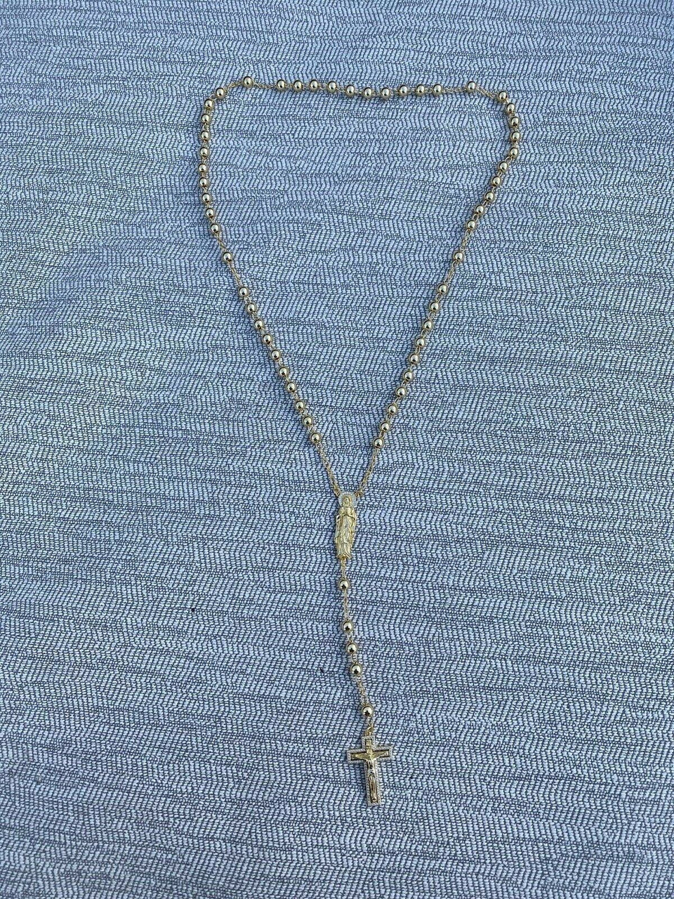 Our Divine Mother Of Jesus Rosary Beads Necklace Iced Out CZ Stones - 14k Gold Vermeil 925 Silver - 6mm - 30"