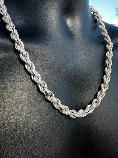 Rope Chain Necklace Iced Out CZ Stones - 925 Silver - 9mm - 16-30"