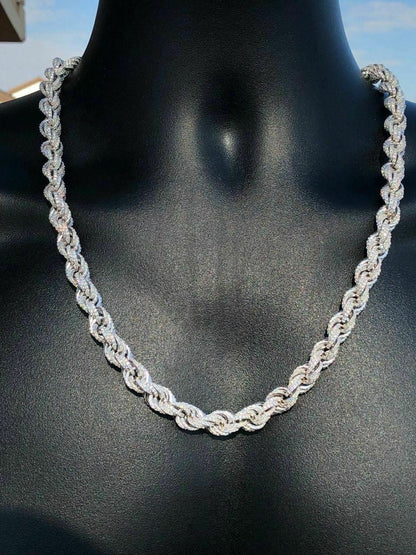 Rope Chain Necklace Iced Out CZ Stones - 925 Silver - 9mm - 16-30"