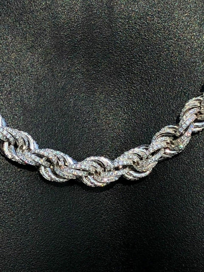 Rope Chain Necklace Iced Out CZ Stones - 925 Silver - 9mm - 16-30"