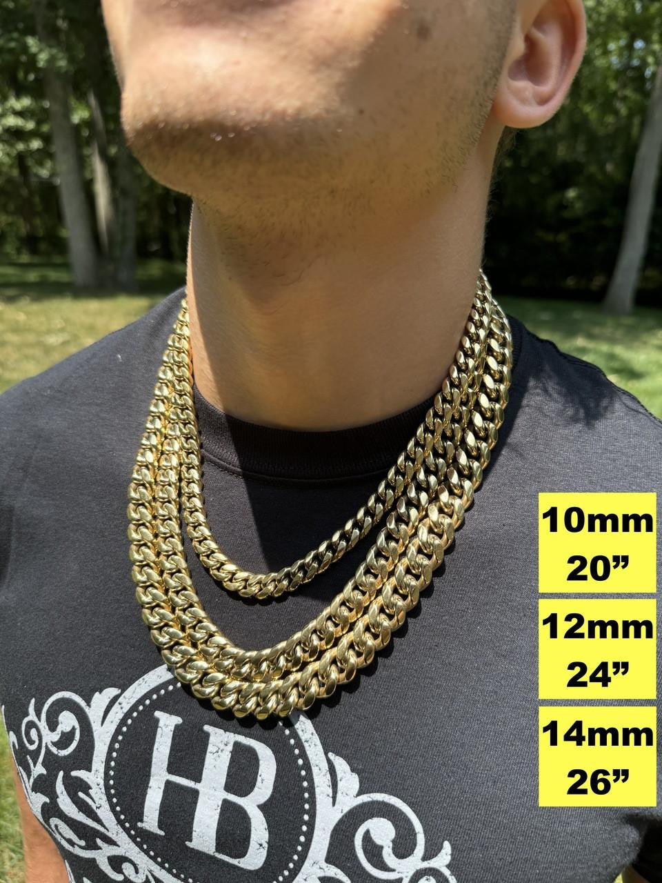 Miami Cuban Link Chain Necklace - 14k Yellow Gold Plated Stainless Steel - 16"-36" - 4mm-18mm