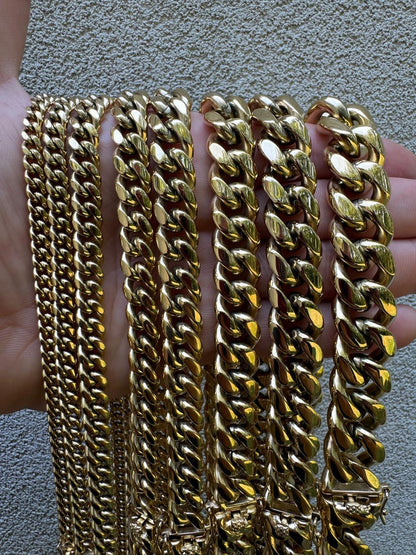 Miami Cuban Link Chain Necklace - 14k Yellow Gold Plated Stainless Steel - 16"-36" - 4mm-18mm