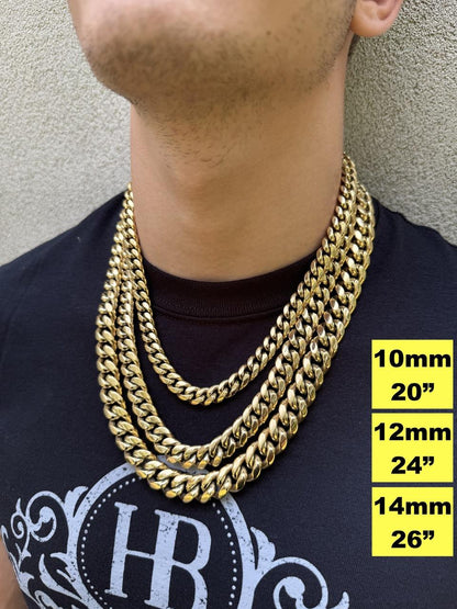 Miami Cuban Link Chain Necklace - 14k Yellow Gold Plated Stainless Steel - 16"-36" - 4mm-18mm