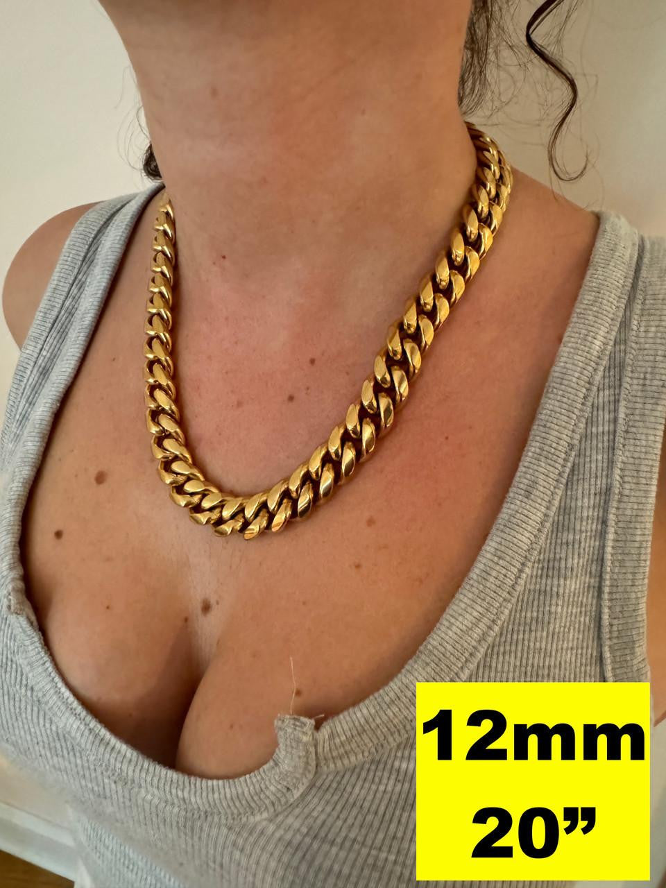 Miami Cuban Link Chain Necklace - 14k Yellow Gold Plated Stainless Steel - 16"-36" - 4mm-18mm
