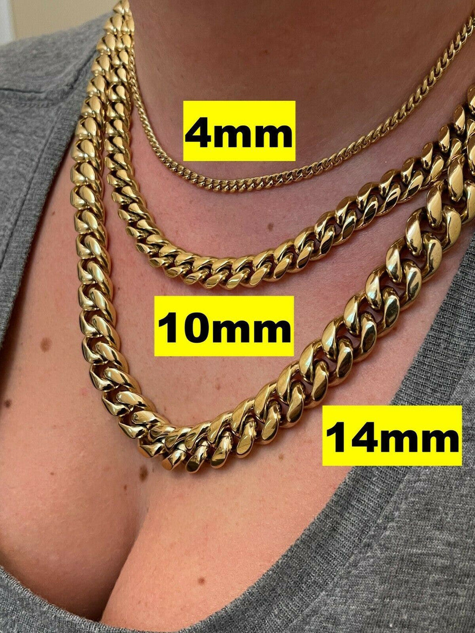 Miami Cuban Link Chain Necklace - 14k Yellow Gold Plated Stainless Steel - 16"-36" - 4mm-18mm