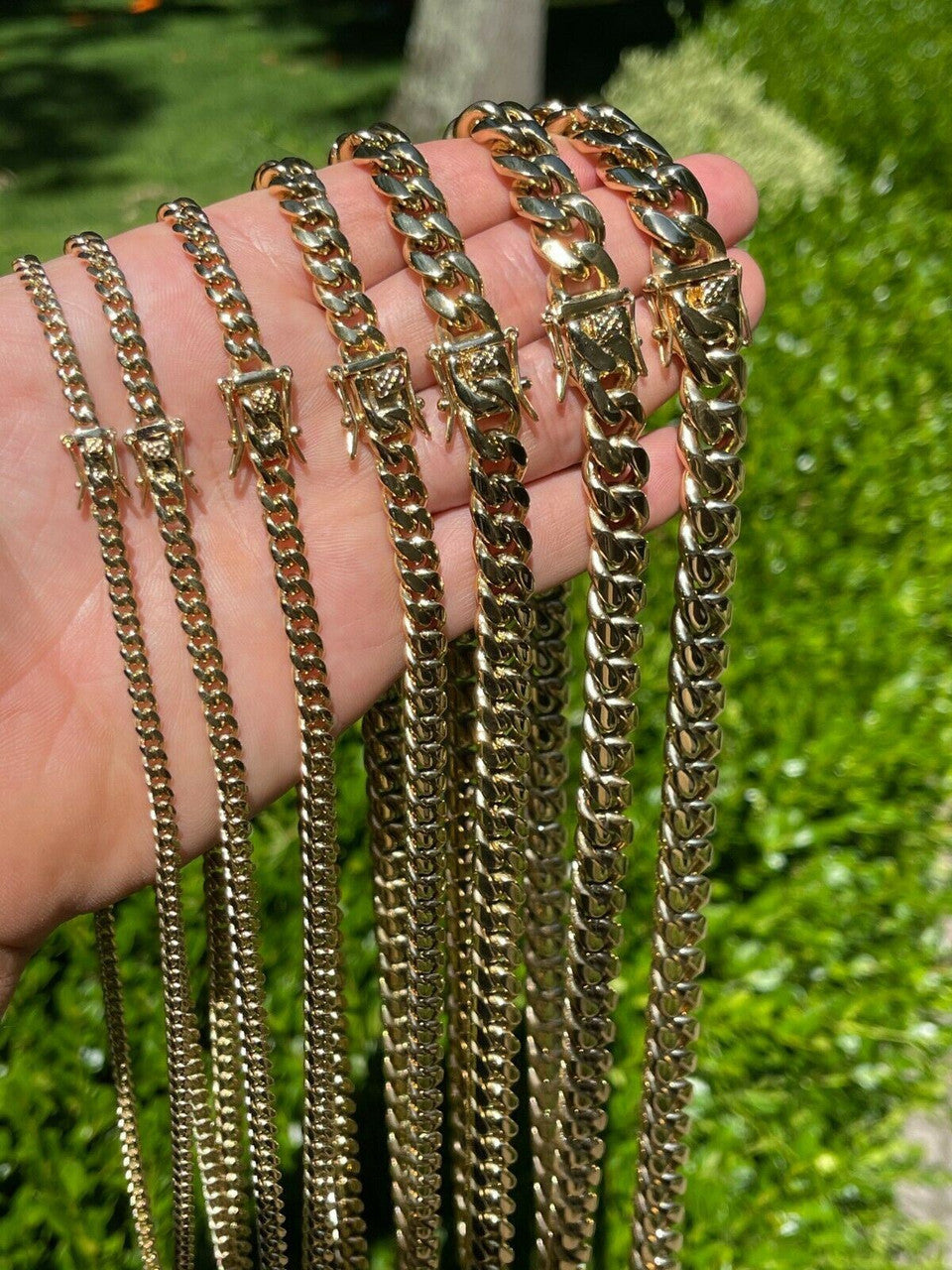 Miami Cuban Link Chain Necklace - 14k Yellow Gold Plated Stainless Steel - 16"-36" - 4mm-18mm