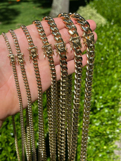 Miami Cuban Link Chain Necklace - 14k Yellow Gold Plated Stainless Steel - 16"-36" - 4mm-18mm