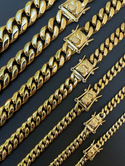 Miami Cuban Link Chain Necklace - 14k Yellow Gold Plated Stainless Steel - 16"-36" - 4mm-18mm