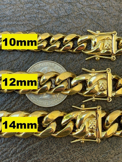 Miami Cuban Link Chain Necklace - 14k Yellow Gold Plated Stainless Steel - 16"-36" - 4mm-18mm