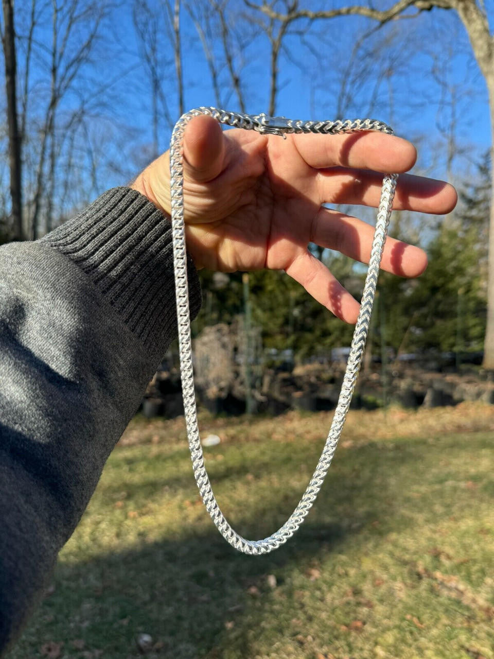 Modern Franco Link Chain Necklace W. Box Lock - 925 Sterling Silver - 18"-30" - 4mm-10mm