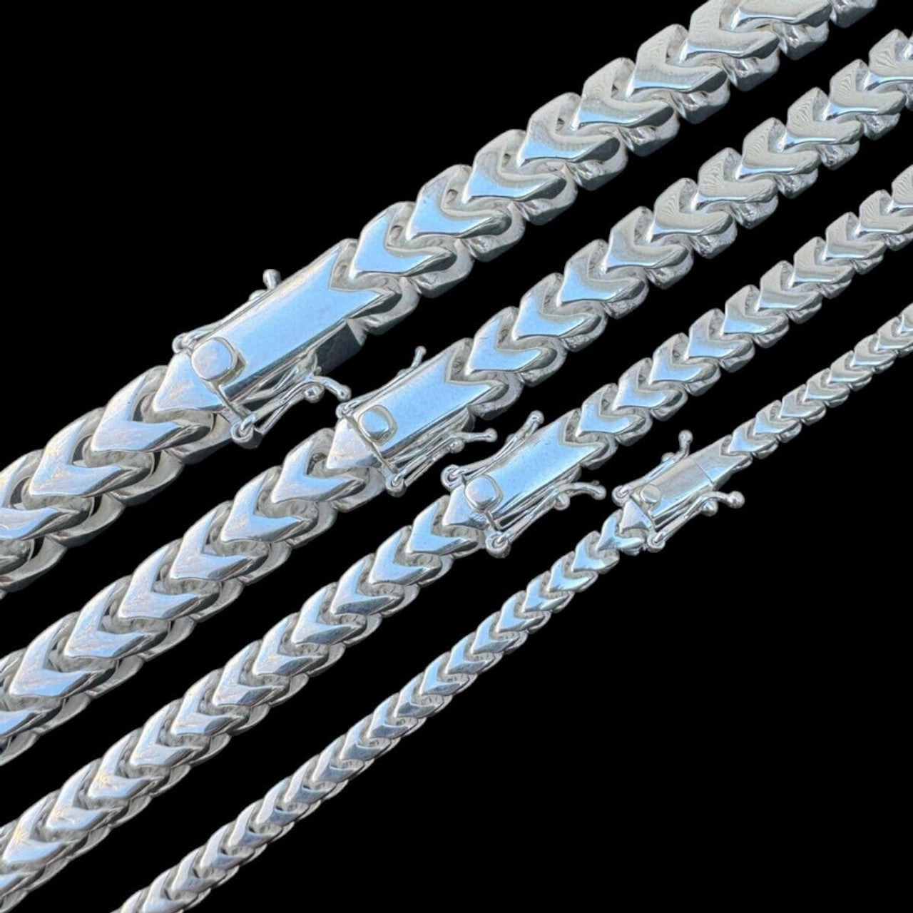 Modern Franco Link Chain Necklace W. Box Lock - 925 Sterling Silver - 18"-30" - 4mm-10mm