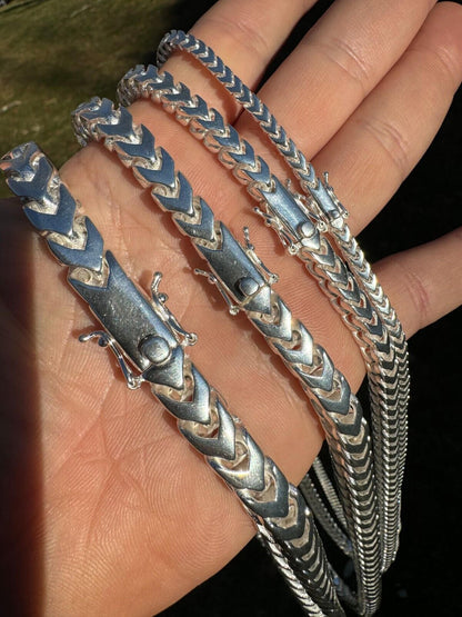 Modern Franco Link Chain Necklace W. Box Lock - 925 Sterling Silver - 18"-30" - 4mm-10mm