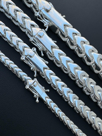 Modern Franco Link Chain Necklace W. Box Lock - 925 Sterling Silver - 18"-30" - 4mm-10mm