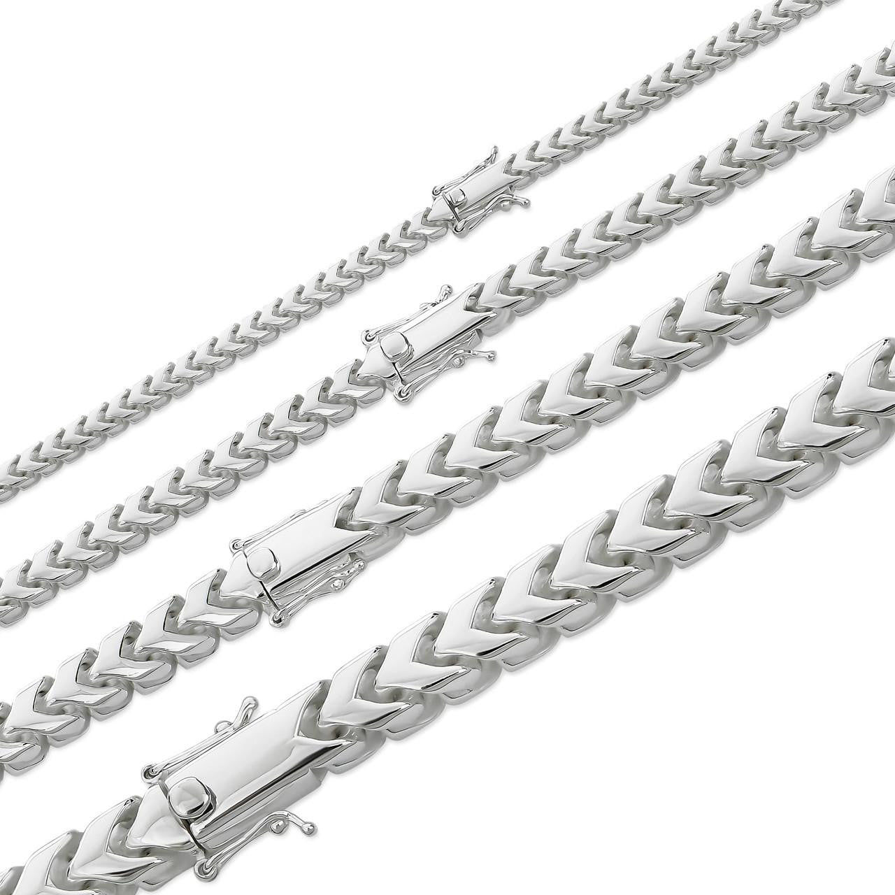 Modern Franco Link Chain Necklace W. Box Lock - 925 Sterling Silver - 18"-30" - 4mm-10mm