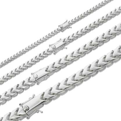 Modern Franco Link Chain Necklace W. Box Lock - 925 Sterling Silver - 18"-30" - 4mm-10mm