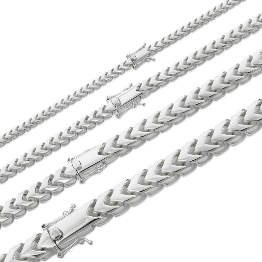 Modern Franco Link Chain Necklace W. Box Lock - 925 Sterling Silver - 18"-30" - 4mm-10mm