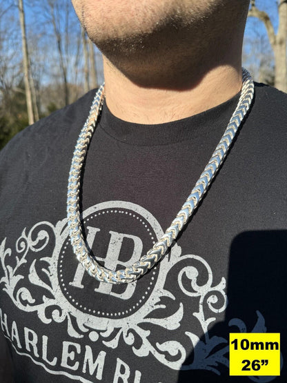 Modern Franco Link Chain Necklace W. Box Lock - 925 Sterling Silver - 18"-30" - 4mm-10mm