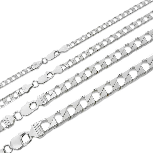 Modern Square Curb Link Chain Necklace Or Bracelet - 925 Sterling Silver - 7"-30" - 4mm-10mm