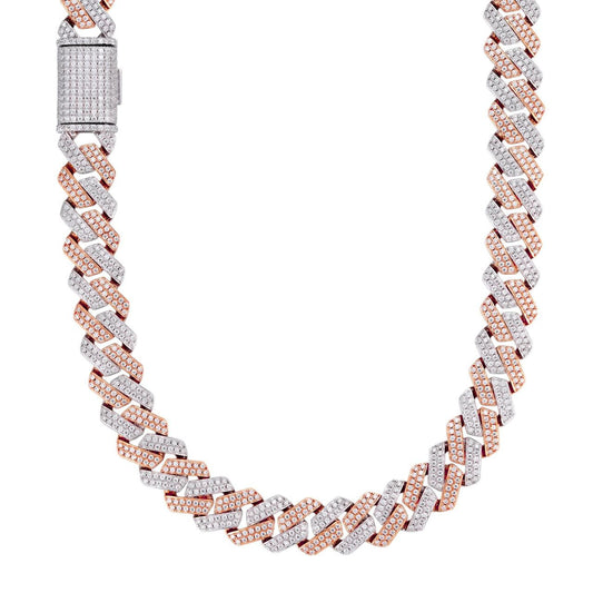 MOISSANITE #1 Bestseller Miami Cuban Link Prong Chain Necklace Iced Out - 14k Rose Gold Vermeil & 925 Silver - 8mm-20mm - 16" - 30"