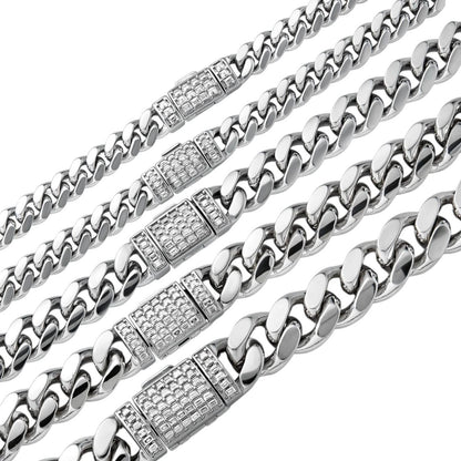 MOISSANITE Baguette Iced Clasp Miami Cuban Link Chain Necklace - 925 Silver - 16"-30" - 5mm-12mm
