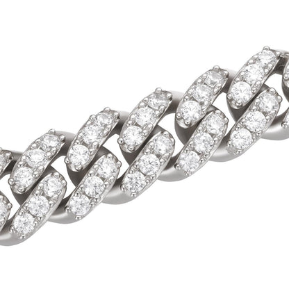 MOISSANITE Big Stone Miami Cuban Link Chain Necklace Iced Out - 925 Silver - 12mm - 16"- 30"