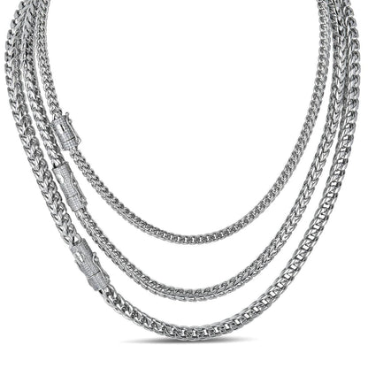 MOISSANITE CLASP Franco Chain Necklace - Stainless Steel W. 925 Silver Clasp - 18"-30" - 4mm-6mm