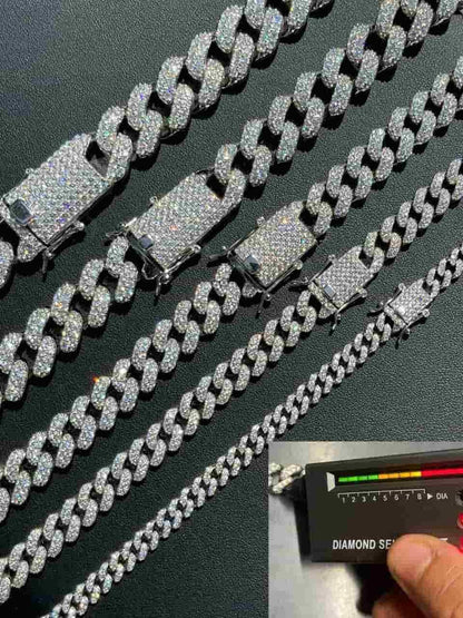 MOISSANITE Classic Miami Cuban Link Chain Necklace Iced Out - 925 Silver - 6mm-18mm - 16-30"