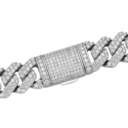 MOISSANITE Classic Prong Cuban Necklace Chain - 925 Silver - 14mm - 16"-30"