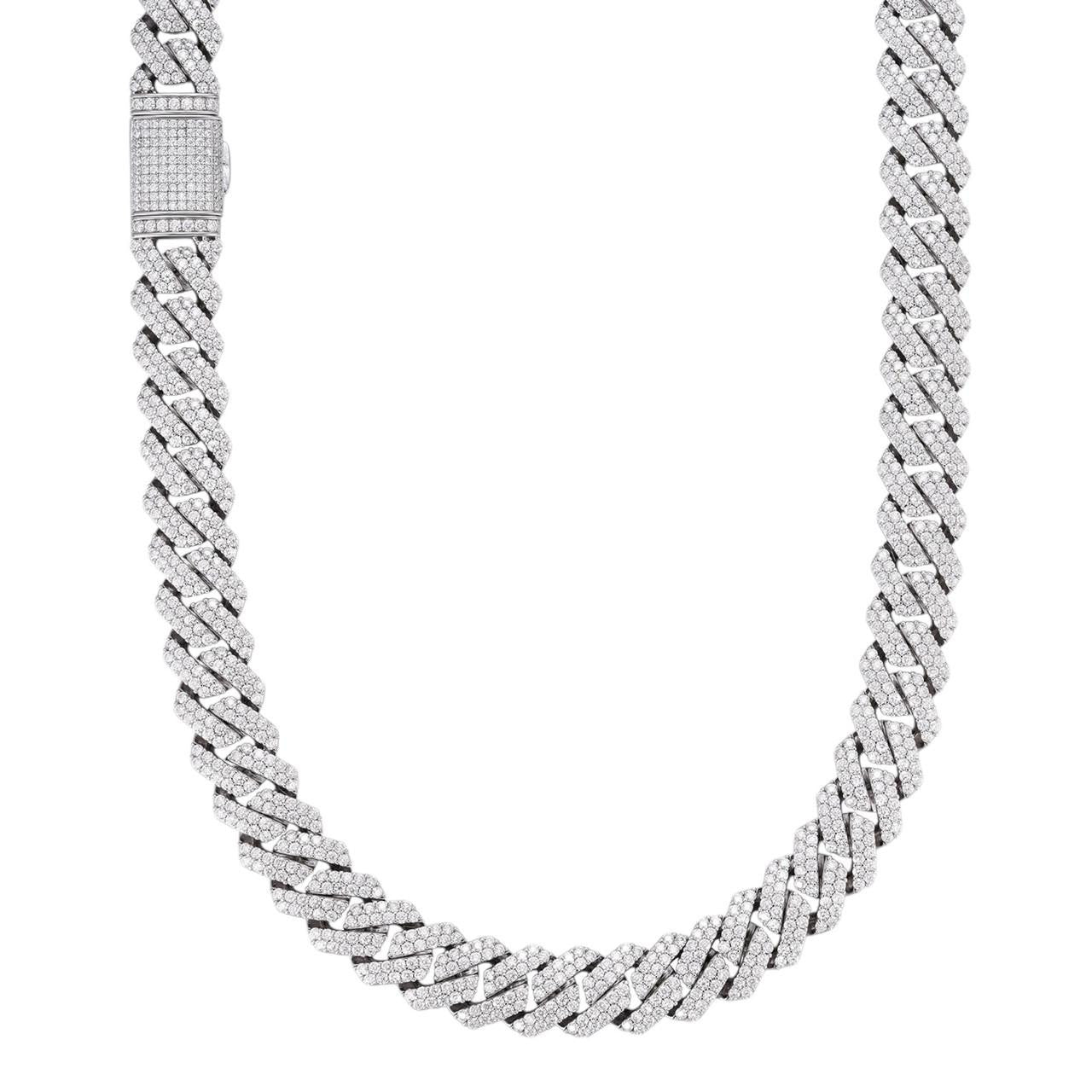 MOISSANITE Classic Prong Cuban Necklace Chain - 925 Silver - 14mm - 16"-30"