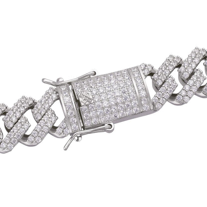 MOISSANITE Figarucci Prong Cuban Link Chain Necklace Iced Out - 925 Silver - 15mm - 18"-30"