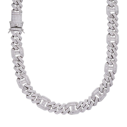 MOISSANITE Figarucci Prong Cuban Link Chain Necklace Iced Out - 925 Silver - 15mm - 18"-30"