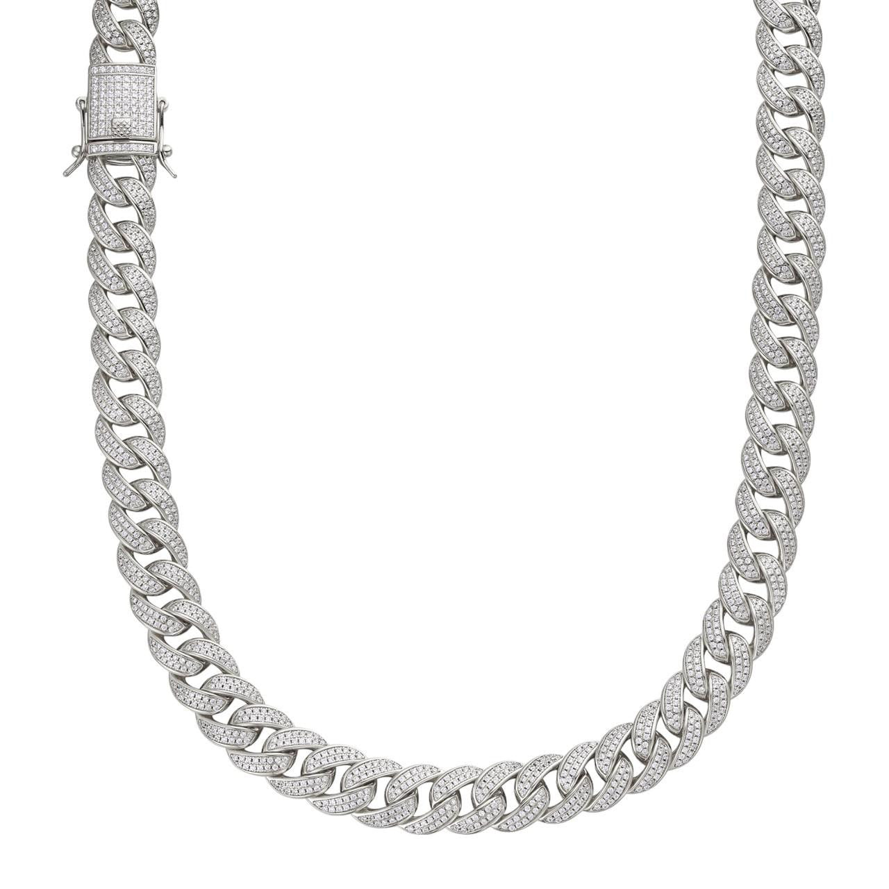 MOISSANITE Flat Miami Cuban Link Chain Necklace Iced Out - 925 Silver - 12mm - 16-30"