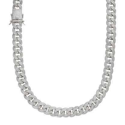 MOISSANITE Flat Miami Cuban Link Chain Necklace Iced Out - 925 Silver - 12mm - 16-30"