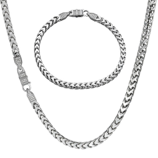 MOISSANITE Franco Chain Necklace Or Bracelet Iced Out Clasp - 925 Silver - 5mm - 7-30"