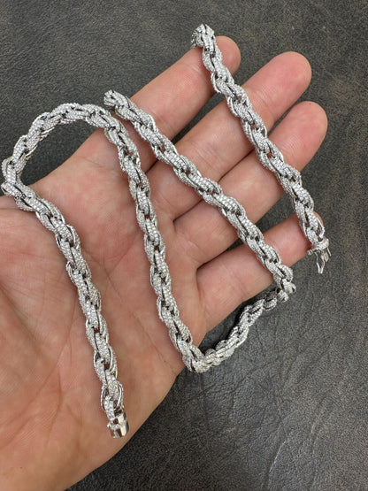 MOISSANITE Rope Chain Necklace Iced Out - 925 Silver - 7.5mm - 16-30"