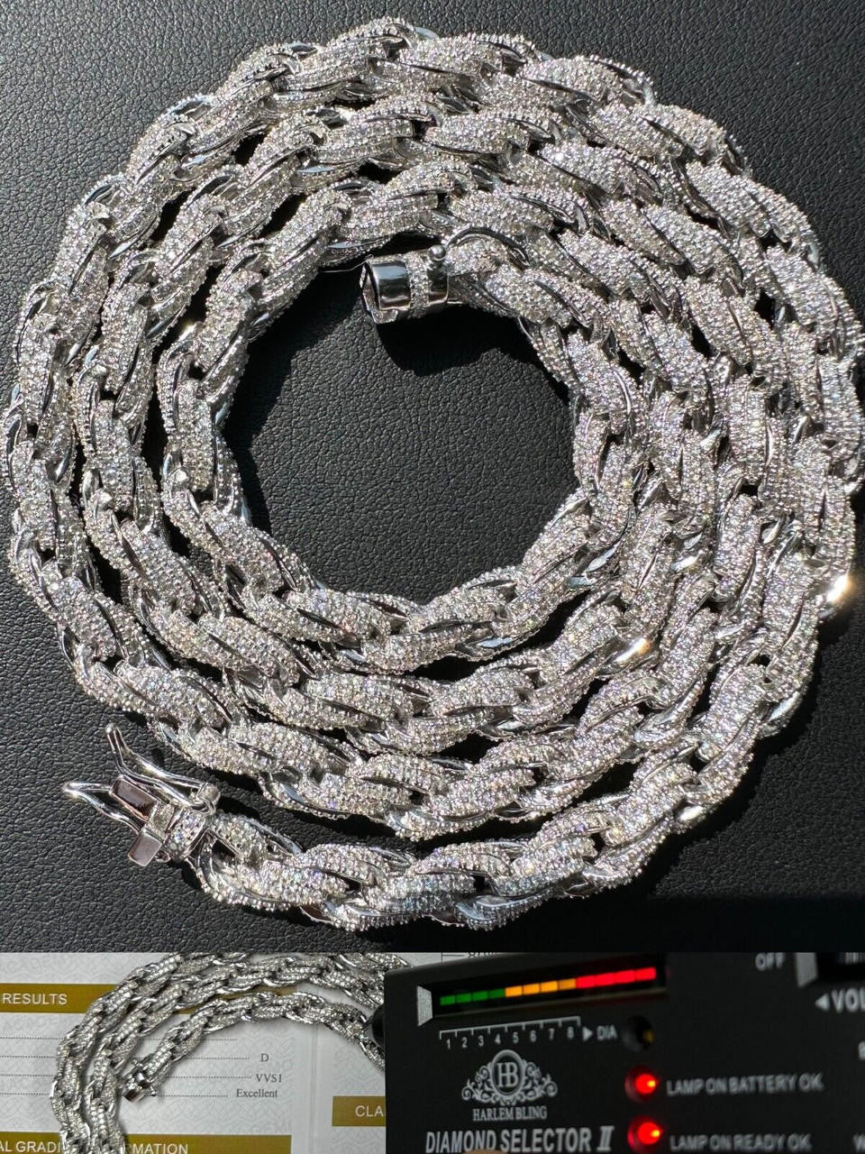 MOISSANITE Rope Chain Necklace Iced Out - 925 Silver - 7.5mm - 16-30"