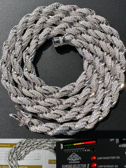 MOISSANITE Rope Chain Necklace Iced Out - 925 Silver - 7.5mm - 16-30"