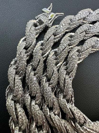 MOISSANITE Rope Chain Necklace Iced Out - 925 Silver - 7.5mm - 16-30"