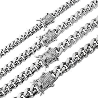 MOISSANITE Iced Clasp Miami Cuban Link Chain Necklace - 925 Silver - 16"-30" - 5mm-10.5mm
