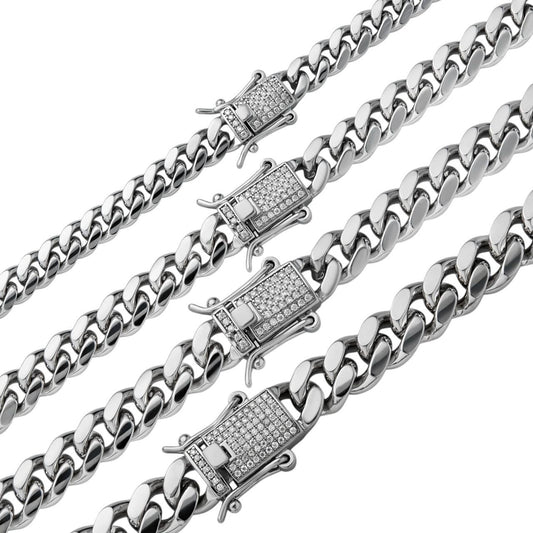 MOISSANITE Iced Clasp Miami Cuban Link Chain Necklace - 925 Silver - 16"-30" - 5mm-10.5mm